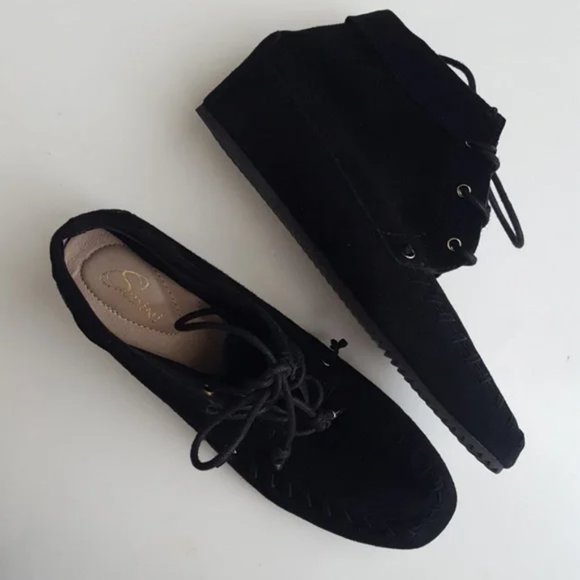 SUDINI New JENNA Womens 10 Suede Leather Comfort Stylish Wedge Bootie Boot BLACK - Picture 2 of 11